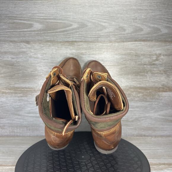 Vintage Timberland Women’s work Brown Two tone Leather Moc Toe Boots Size 7.5 - Picture 7 of 10